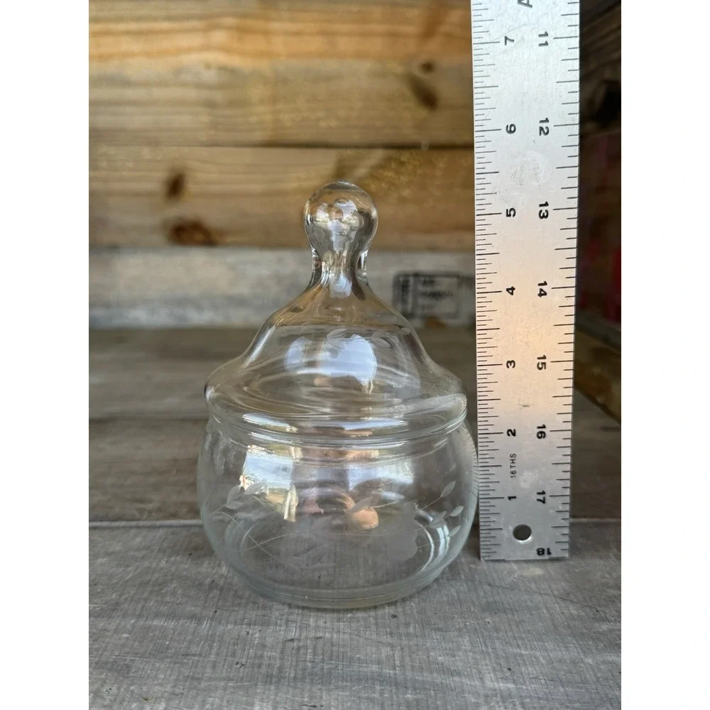 Vintage Princess House Heritage Etched Floral Apothercary‎ Jars Candy Dish